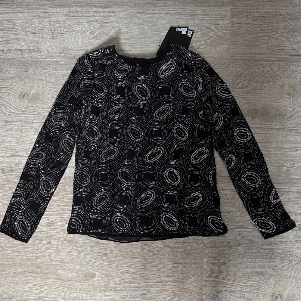 The Kooples Black Long Sleeve Beaded-Pattern Top